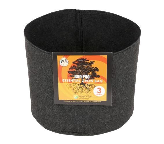 Image of Gro Pro Essential Round Fabric Pot - Black 3 Gallon