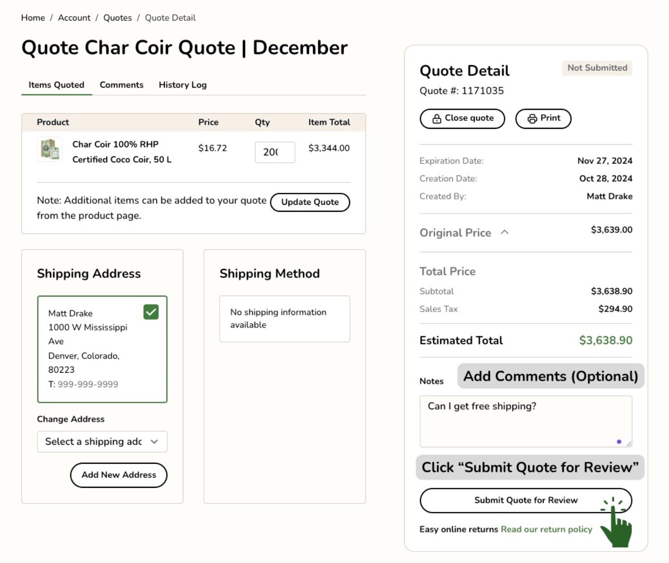 Quote Submission Workflow Screenshot